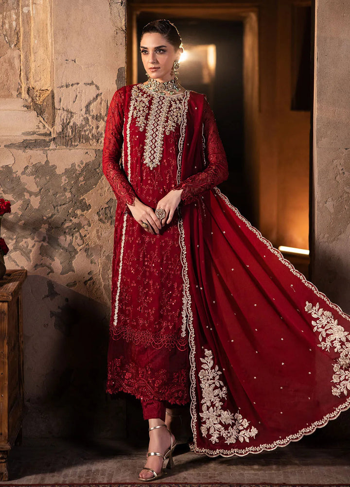 Luxe by Azure Embroidered Chiffon Suit Unstitched 3 Piece AZU24L Royal Crimson - Formal Collection