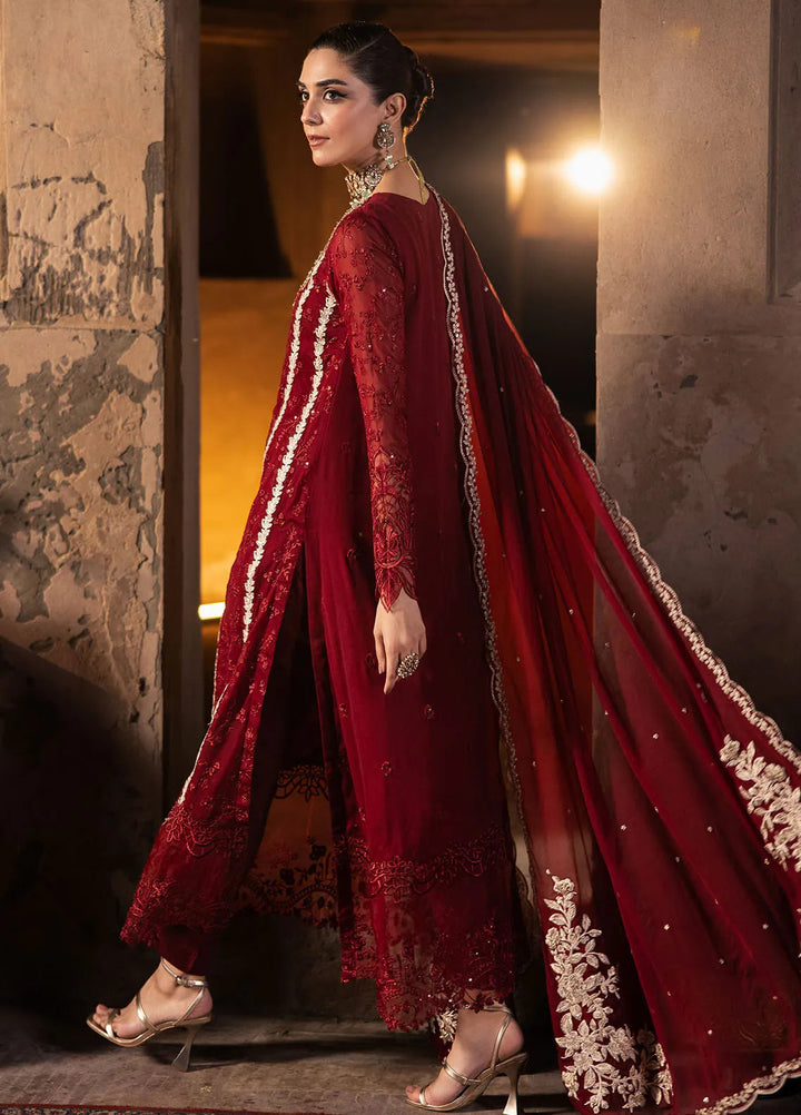 Luxe by Azure Embroidered Chiffon Suit Unstitched 3 Piece AZU24L Royal Crimson - Formal Collection