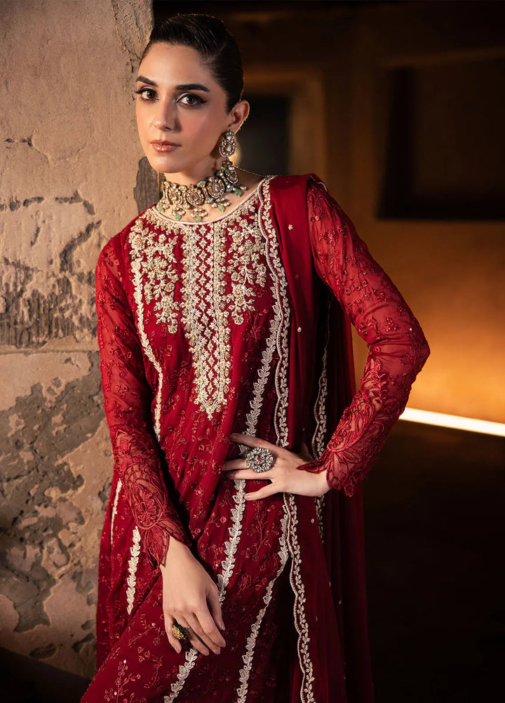 Luxe by Azure Embroidered Chiffon Suit Unstitched 3 Piece AZU24L Royal Crimson - Formal Collection