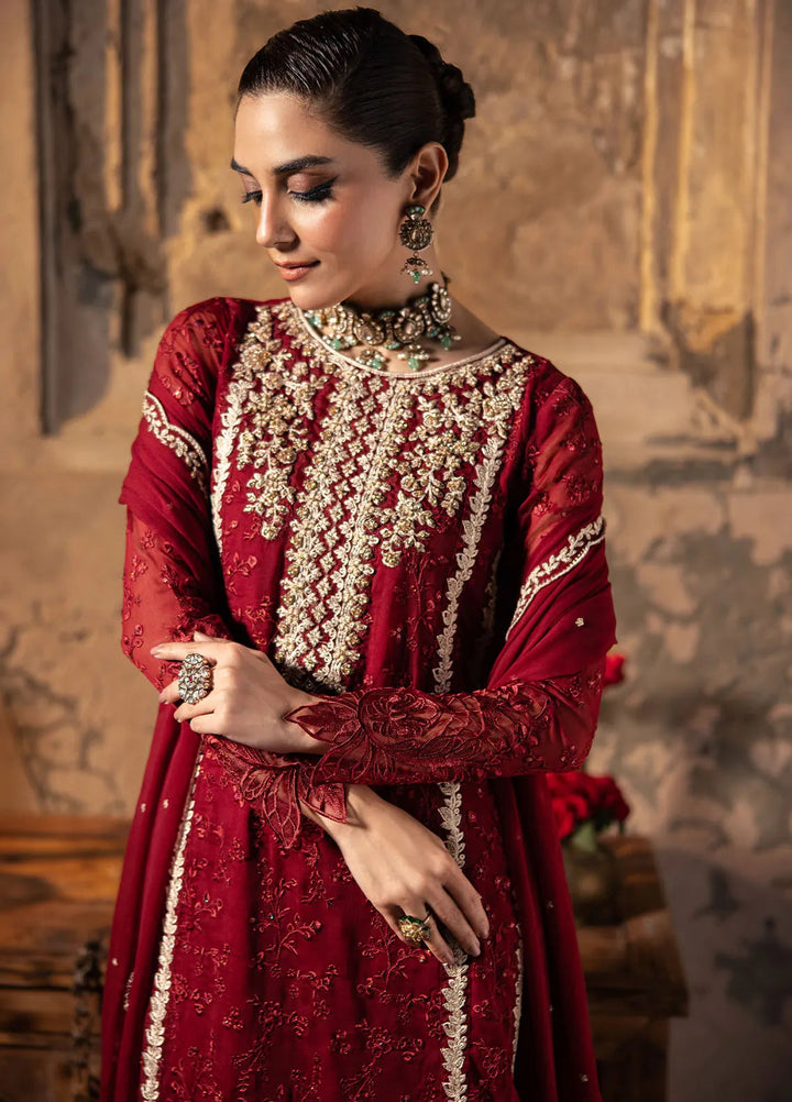 Luxe by Azure Embroidered Chiffon Suit Unstitched 3 Piece AZU24L Royal Crimson - Formal Collection