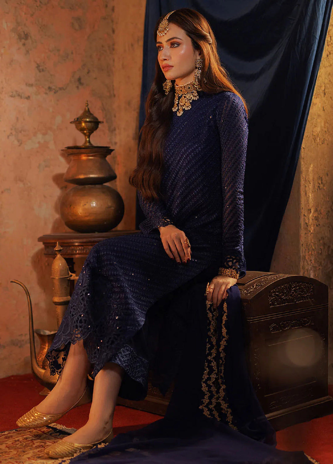 Luxe by Azure Embroidered Chiffon Suits Unstitched 3 Piece AZU24LE ASAS-125 Aqua Serene - Festive Collection