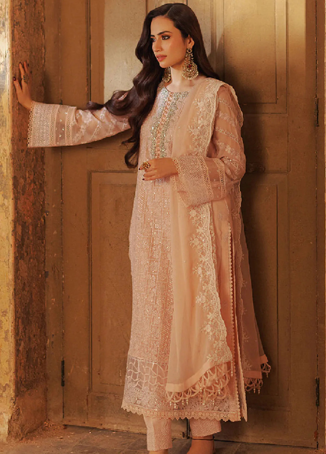 Luxe by Azure Embroidered Chiffon Suits Unstitched 3 Piece AZU24LE CHAS-122 Coral Haze - Festive Collection