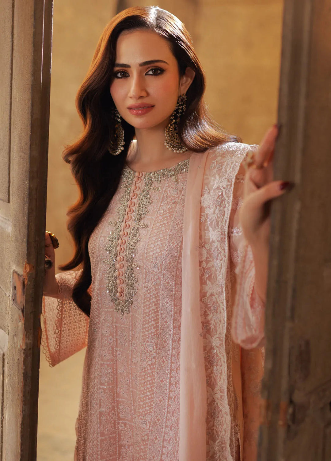 Luxe by Azure Embroidered Chiffon Suits Unstitched 3 Piece AZU24LE CHAS-122 Coral Haze - Festive Collection