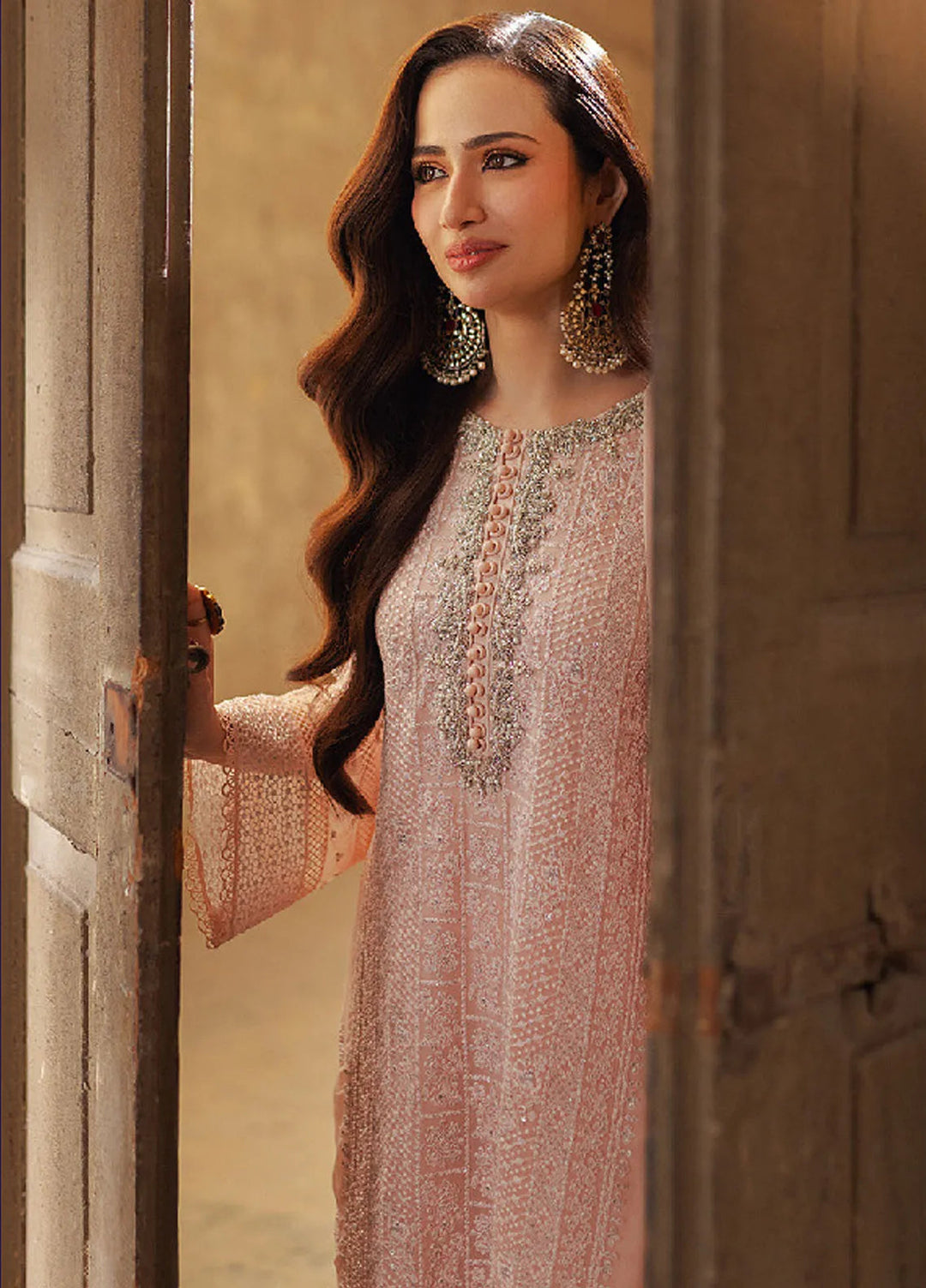 Luxe by Azure Embroidered Chiffon Suits Unstitched 3 Piece AZU24LE CHAS-122 Coral Haze - Festive Collection