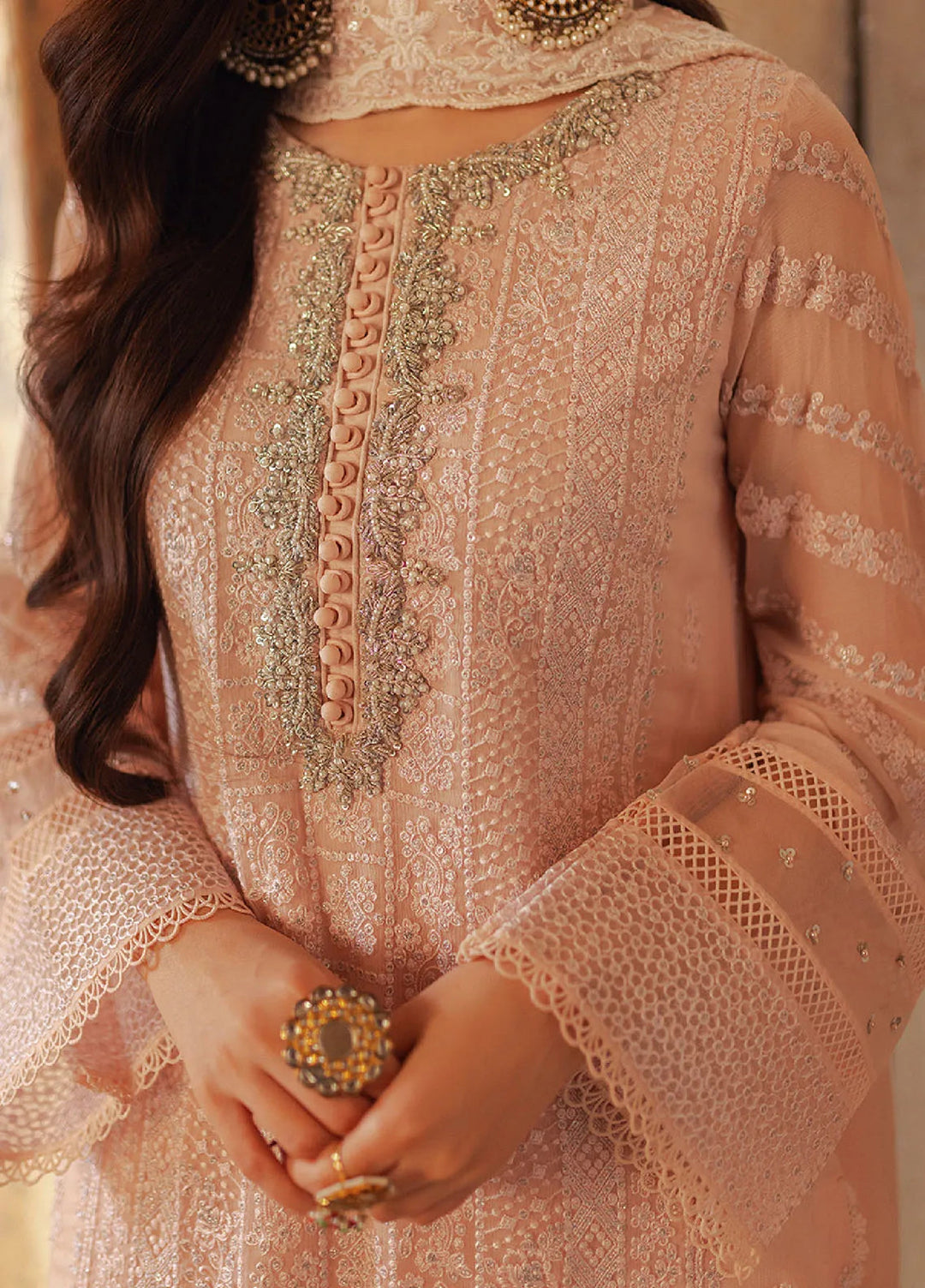 Luxe by Azure Embroidered Chiffon Suits Unstitched 3 Piece AZU24LE CHAS-122 Coral Haze - Festive Collection