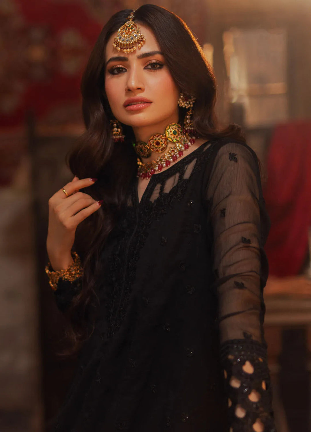 Luxe by Azure Embroidered Chiffon Suits Unstitched 3 Piece AZU24LE NMAS-121 Noir Majesty - Festive Collection