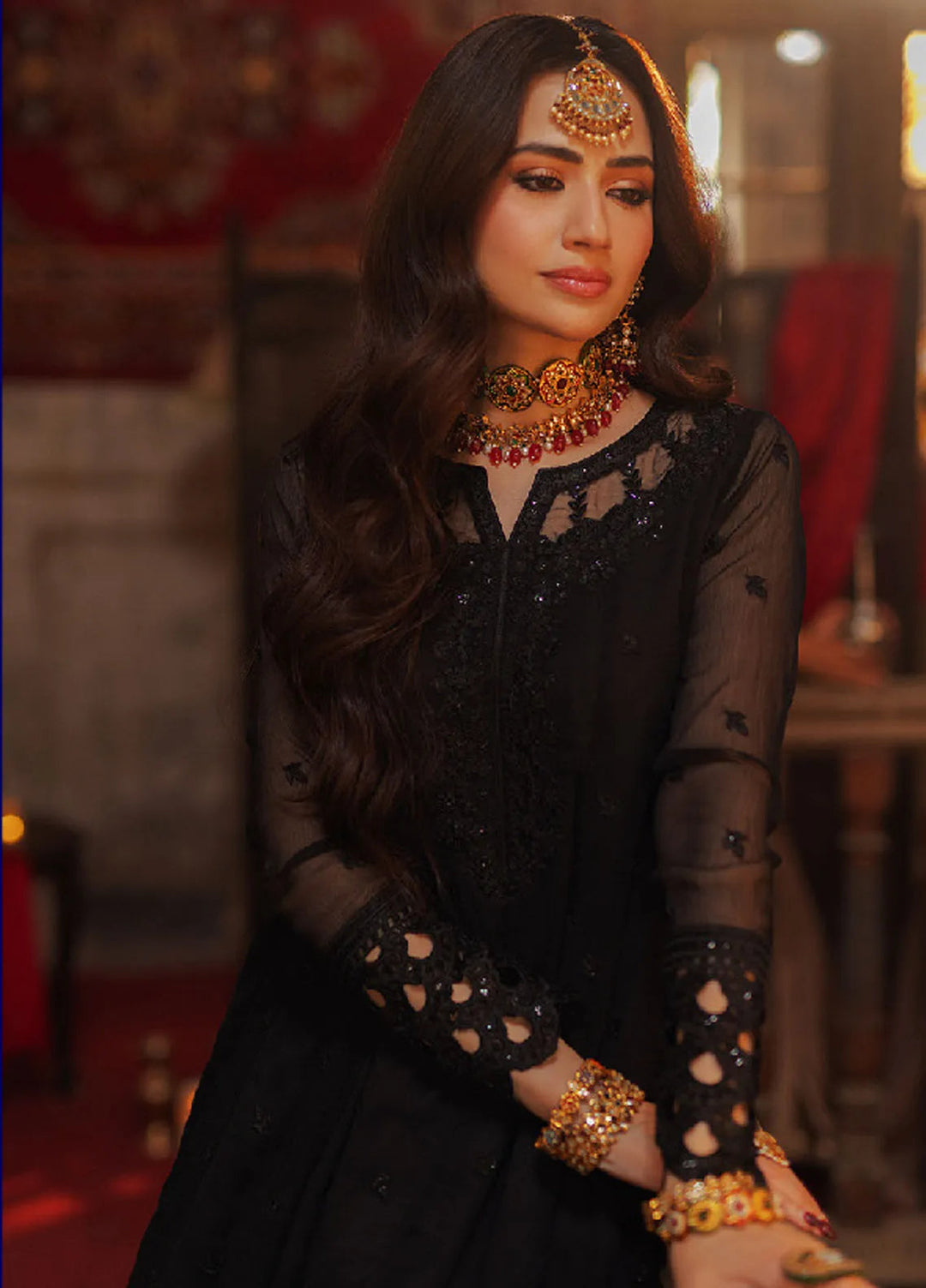 Luxe by Azure Embroidered Chiffon Suits Unstitched 3 Piece AZU24LE NMAS-121 Noir Majesty - Festive Collection