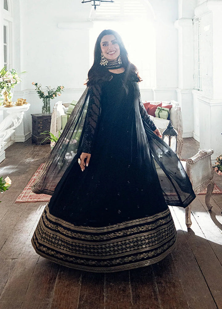 Luxe by Azure Embroidered Chiffon Suits Unstitched 3 Piece AZU25ED3 Caviar Noir - Festive Collection