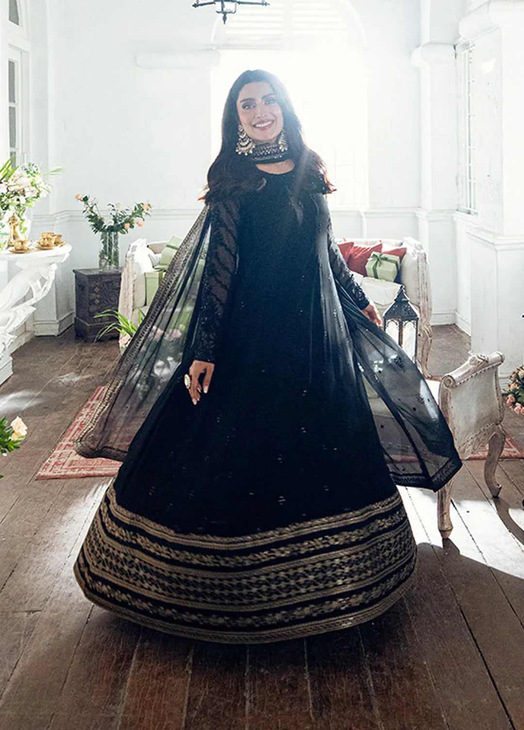 Luxe by Azure Embroidered Chiffon Suits Unstitched 3 Piece AZU25ED3 Caviar Noir - Festive Collection