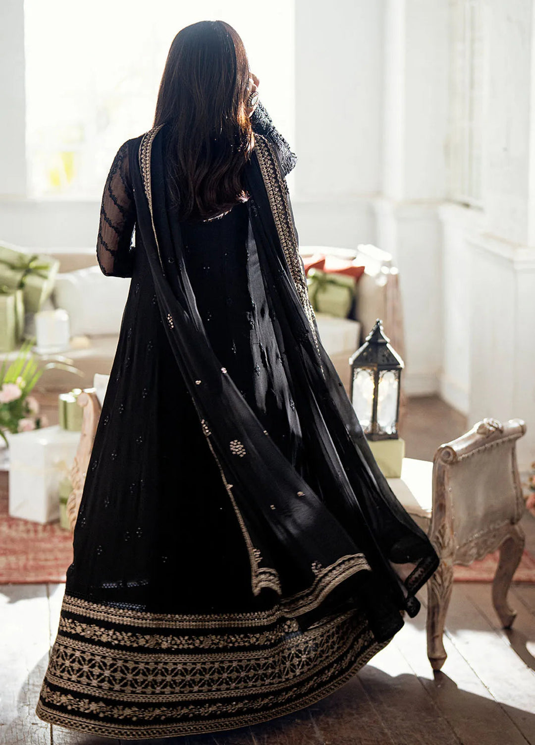 Luxe by Azure Embroidered Chiffon Suits Unstitched 3 Piece AZU25ED3 Caviar Noir - Festive Collection