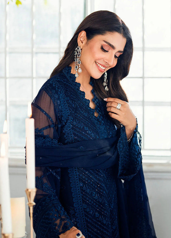 Luxe by Azure Embroidered Chiffon Suits Unstitched 3 Piece AZU25ED3 Imperial Midnight - Festive Collection
