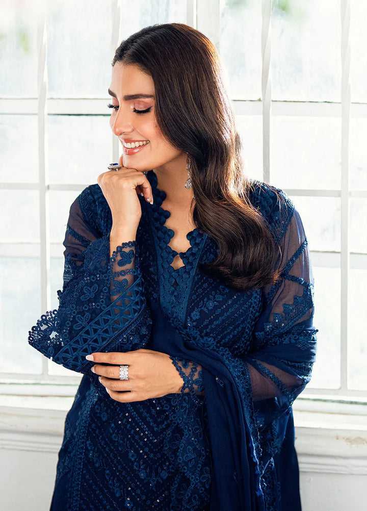 Luxe by Azure Embroidered Chiffon Suits Unstitched 3 Piece AZU25ED3 Imperial Midnight - Festive Collection