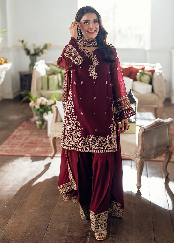 Luxe by Azure Embroidered Khadi Net Suits Unstitched 3 Piece AZU25ED3 Berry Dusk - Festive Collection