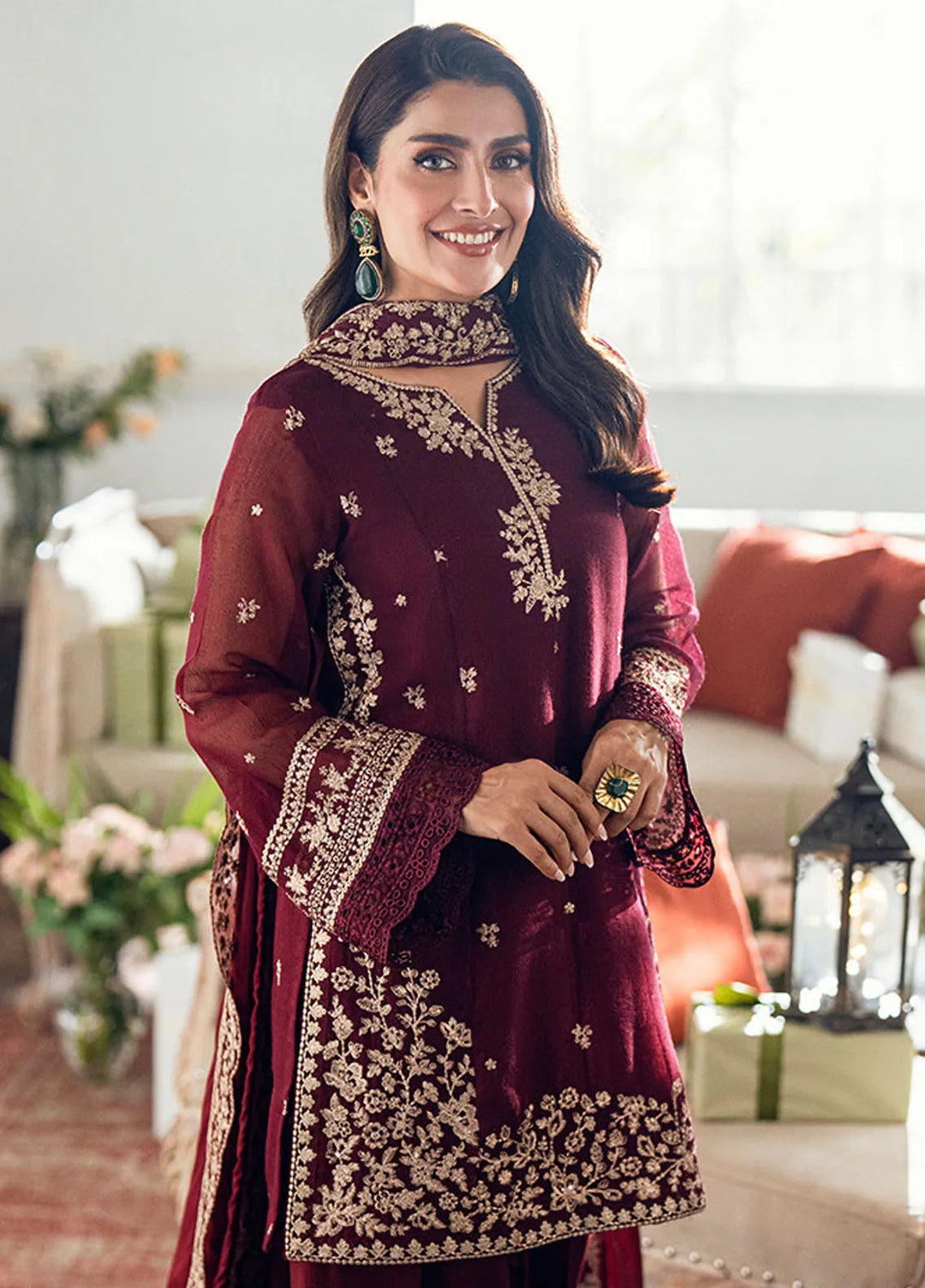 Luxe by Azure Embroidered Khadi Net Suits Unstitched 3 Piece AZU25ED3 Berry Dusk - Festive Collection