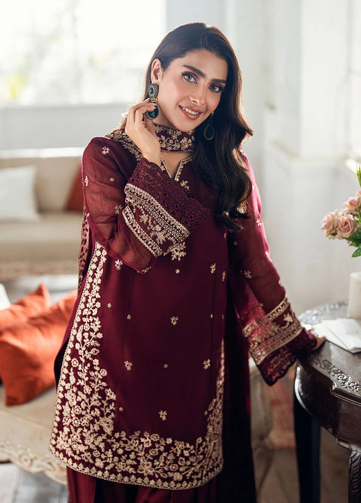 Luxe by Azure Embroidered Khadi Net Suits Unstitched 3 Piece AZU25ED3 Berry Dusk - Festive Collection