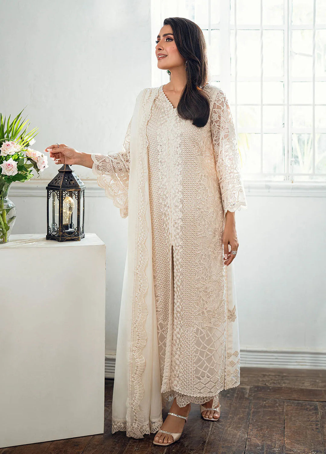 Luxe by Azure Embroidered Net Suits Unstitched 3 Piece AZU25ED3 Ethereal Pearl - Festive Collection