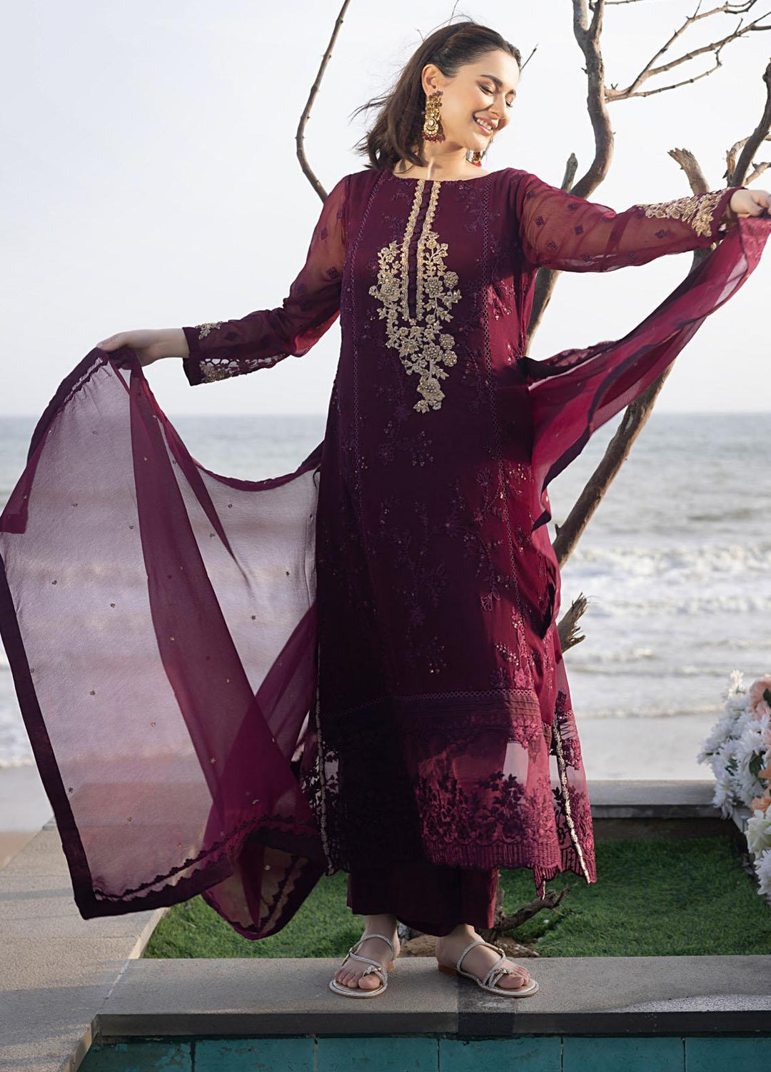Luxe By Azure Embroidered  Suits Unstitched 3 Piece AZU23LX AS-106 Carnelian - Eid Collection