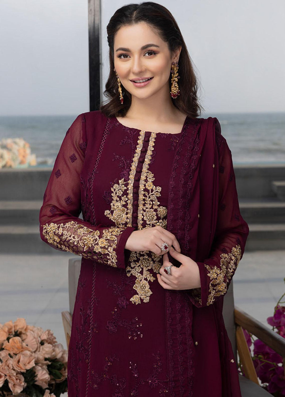 Luxe By Azure Embroidered  Suits Unstitched 3 Piece AZU23LX AS-106 Carnelian - Eid Collection