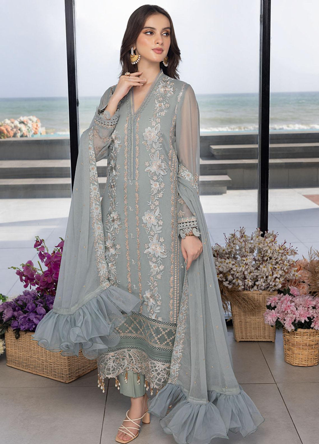Luxe By Azure Embroidered  Suits Unstitched 3 Piece AZU23LX AS-112  Floral Fringe - Eid Collection