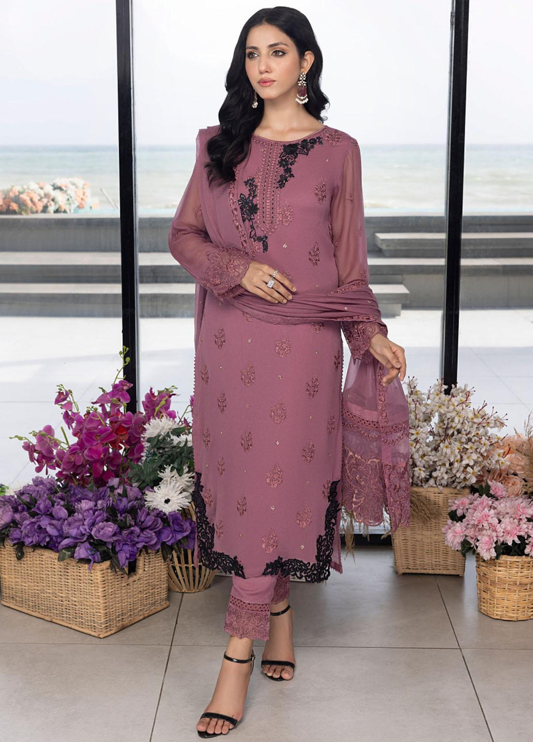 Luxe By Azure Embroidered  Suits Unstitched 3 Piece AZU23LX AS-113 Rosy Glaze - Eid Collection