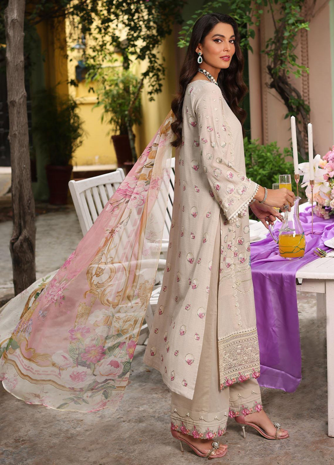 Luxe By Elaf Embroidered Lawn Suits Unstitched 3 Piece EF23LX ELJ-01A Cecelia - Luxury Collection