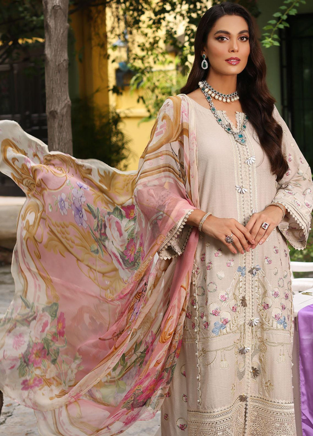 Luxe By Elaf Embroidered Lawn Suits Unstitched 3 Piece EF23LX ELJ-01A Cecelia - Luxury Collection