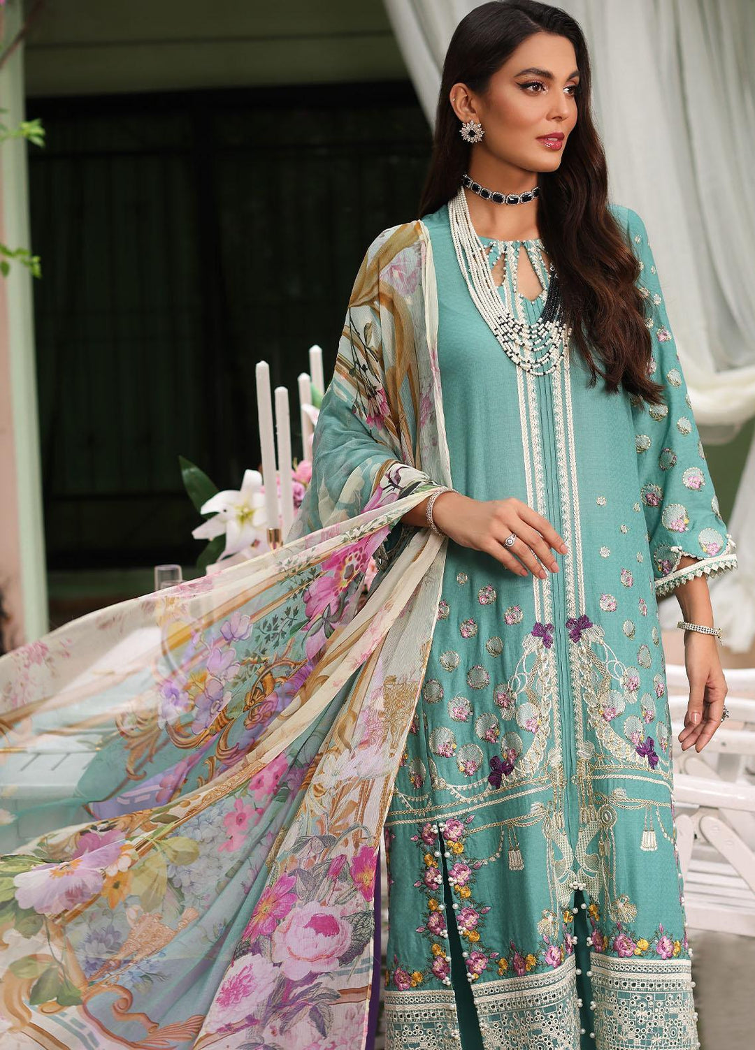 Luxe By Elaf Embroidered Lawn Suits Unstitched 3 Piece EF23LX ELJ-01B Milani - Luxury Collection