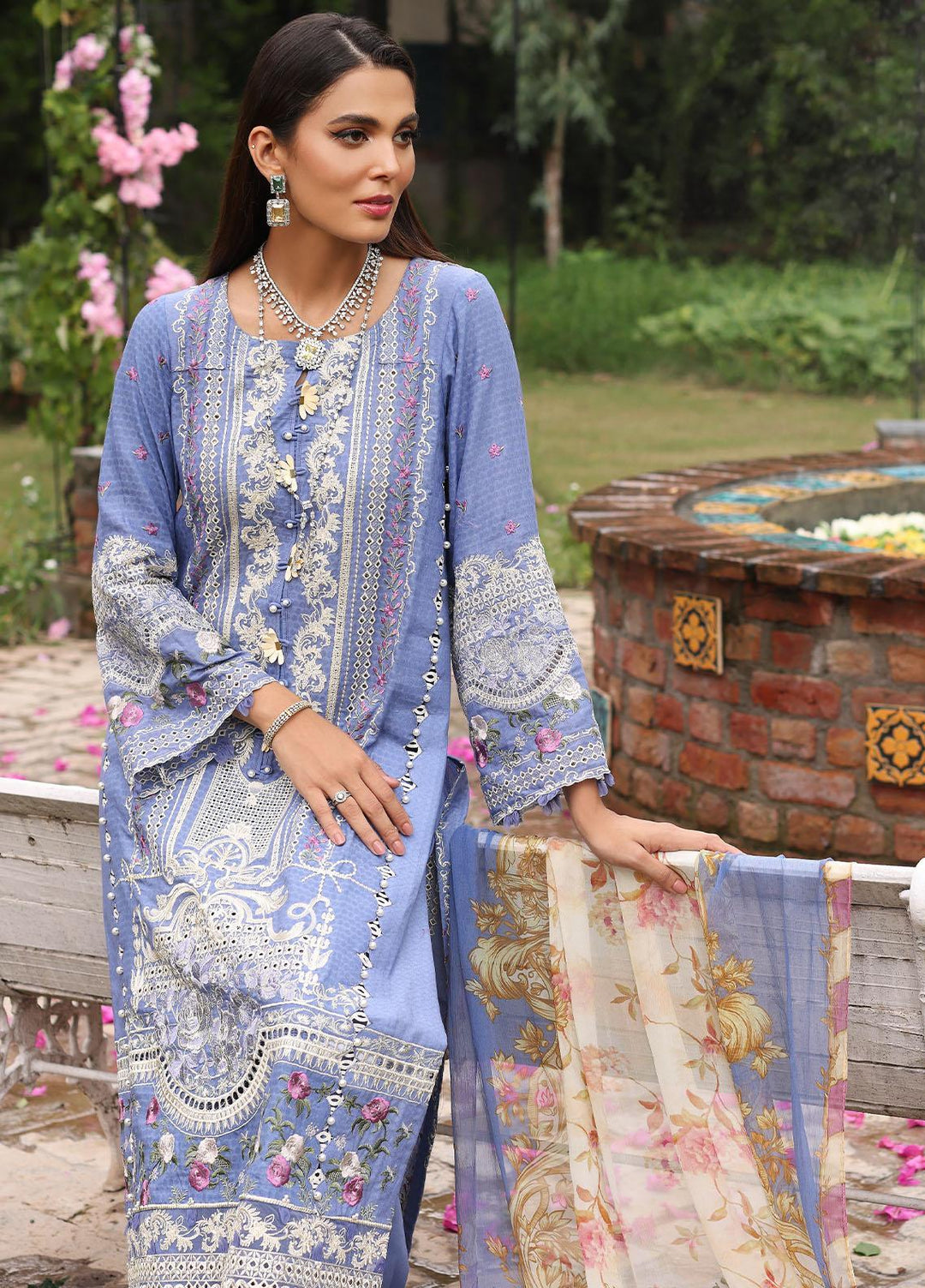 Luxe By Elaf Embroidered Lawn Suits Unstitched 3 Piece EF23LX ELJ-02A Brittany - Luxury Collection