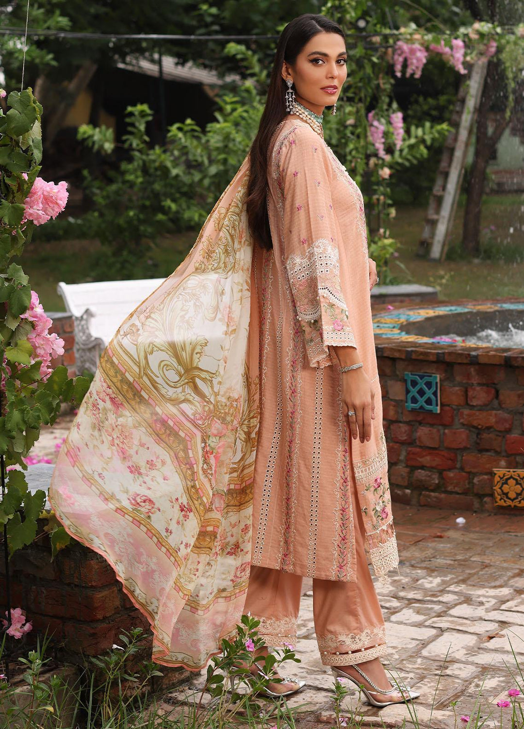 Luxe By Elaf Embroidered Lawn Suits Unstitched 3 Piece EF23LX ELJ-02B Helene - Luxury Collection