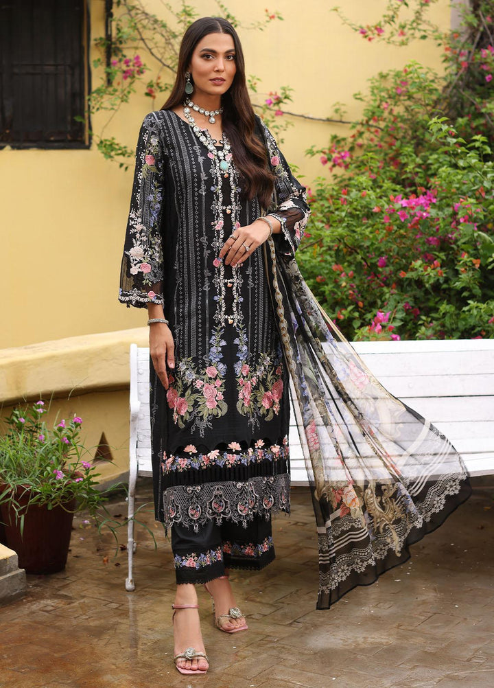 Luxe By Elaf Embroidered Lawn Suits Unstitched 3 Piece EF23LX ELJ-03A Black Swan - Luxury Collection