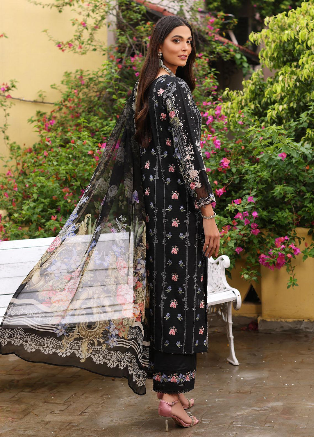 Luxe By Elaf Embroidered Lawn Suits Unstitched 3 Piece EF23LX ELJ-03A Black Swan - Luxury Collection