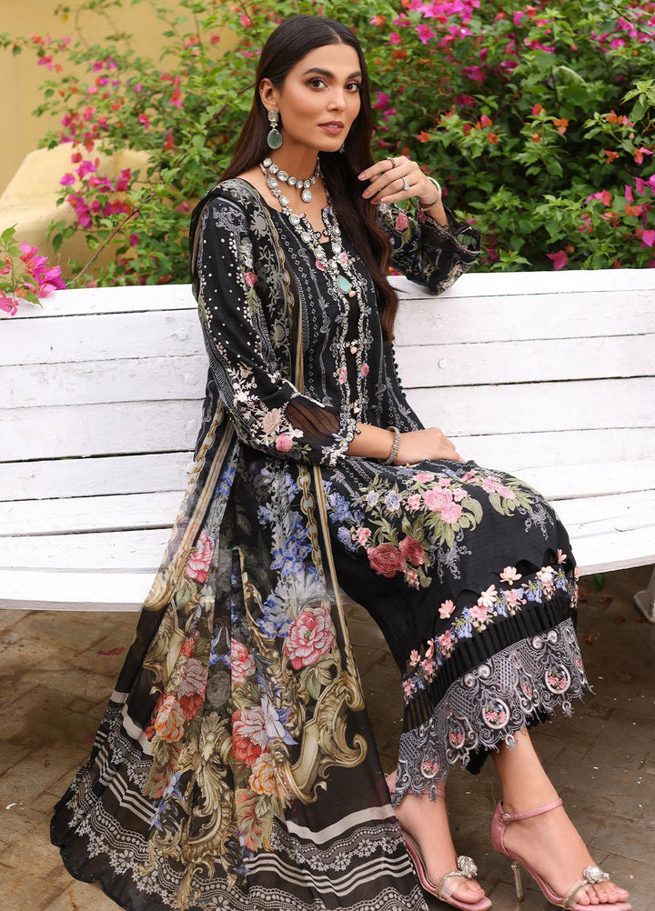 Luxe By Elaf Embroidered Lawn Suits Unstitched 3 Piece EF23LX ELJ-03A Black Swan - Luxury Collection