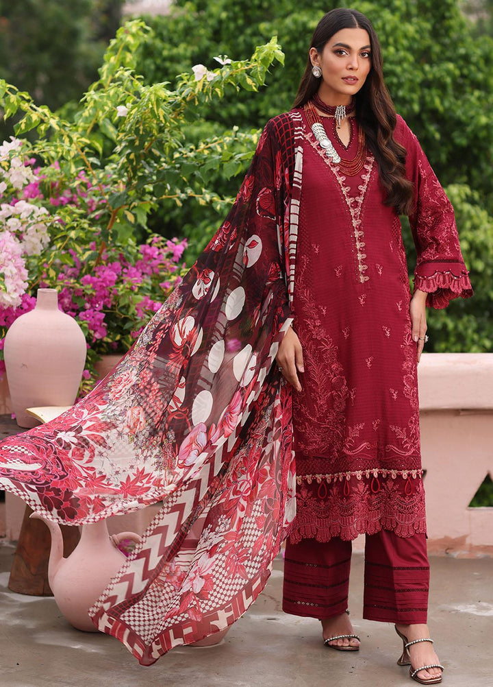 Luxe By Elaf Embroidered Lawn Suits Unstitched 3 Piece EF23LX ELJ-04A Crimson - Luxury Collection