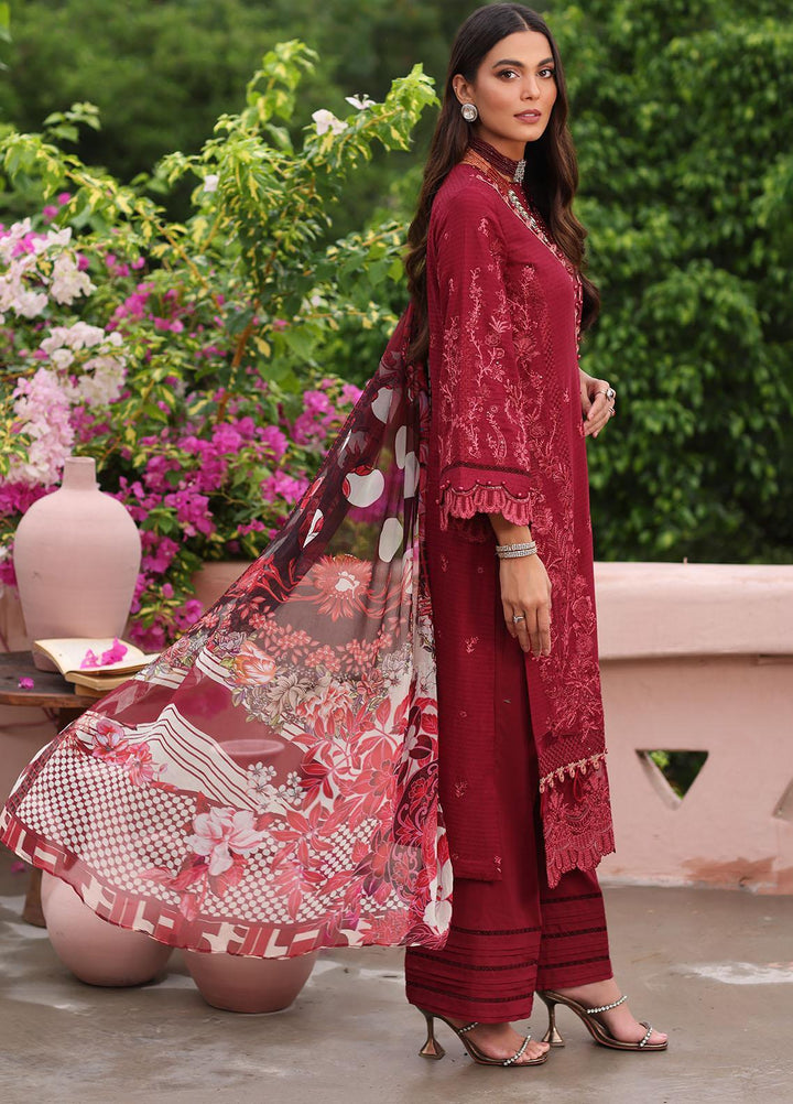 Luxe By Elaf Embroidered Lawn Suits Unstitched 3 Piece EF23LX ELJ-04A Crimson - Luxury Collection