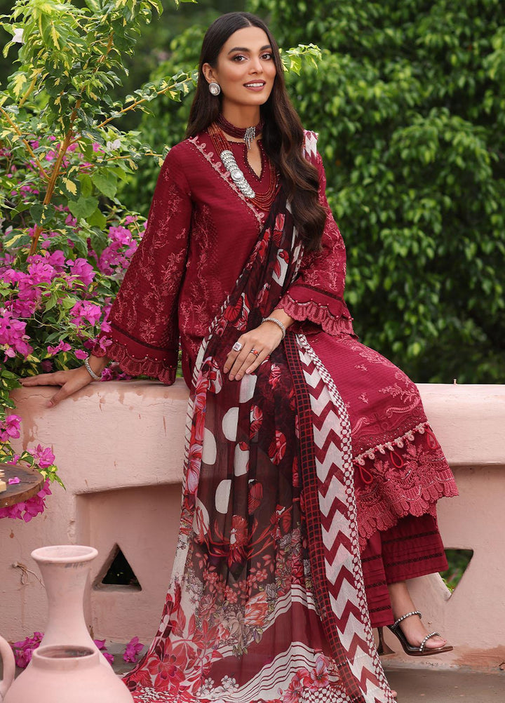 Luxe By Elaf Embroidered Lawn Suits Unstitched 3 Piece EF23LX ELJ-04A Crimson - Luxury Collection