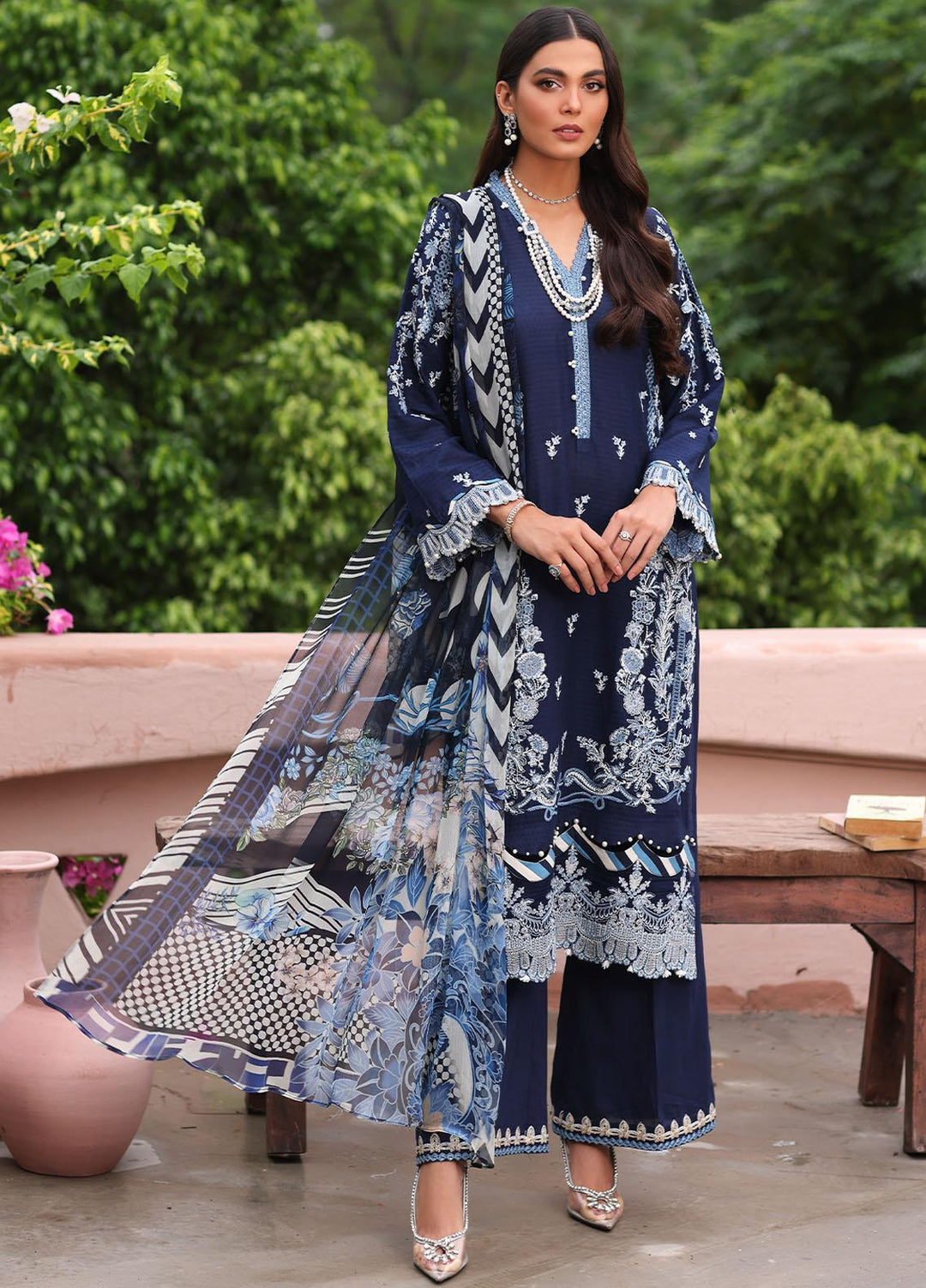 Luxe By Elaf Embroidered Lawn Suits Unstitched 3 Piece EF23LX ELJ-04B Amuse Me - Luxury Collection