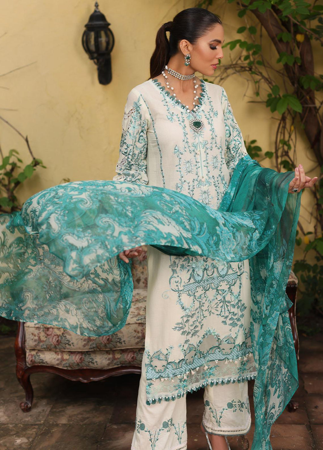 Luxe By Elaf Embroidered Lawn Suits Unstitched 3 Piece EF23LX ELJ-05A Icedream - Luxury Collection