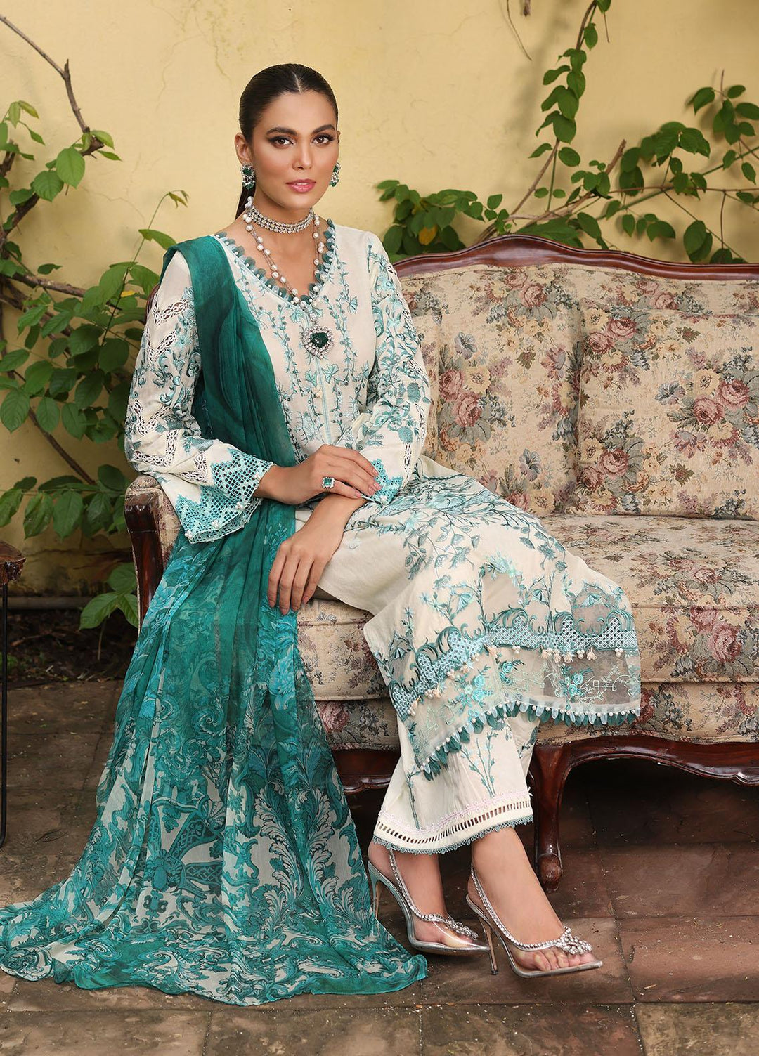 Luxe By Elaf Embroidered Lawn Suits Unstitched 3 Piece EF23LX ELJ-05A Icedream - Luxury Collection