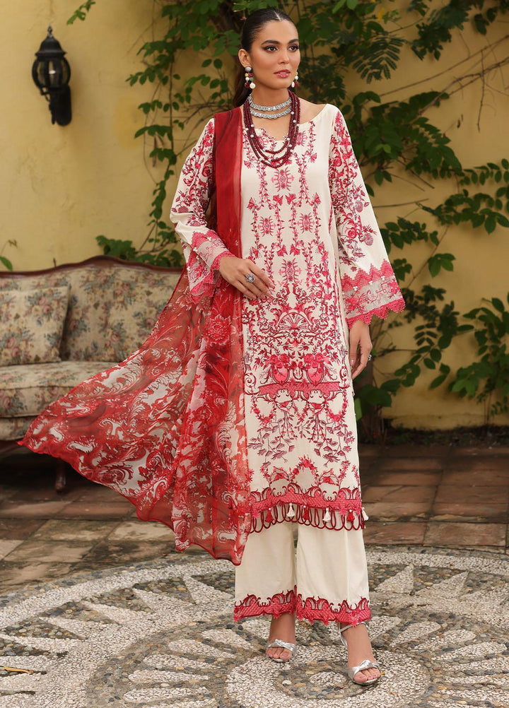 Luxe By Elaf Embroidered Lawn Suits Unstitched 3 Piece EF23LX ELJ-05B Snowruby - Luxury Collection