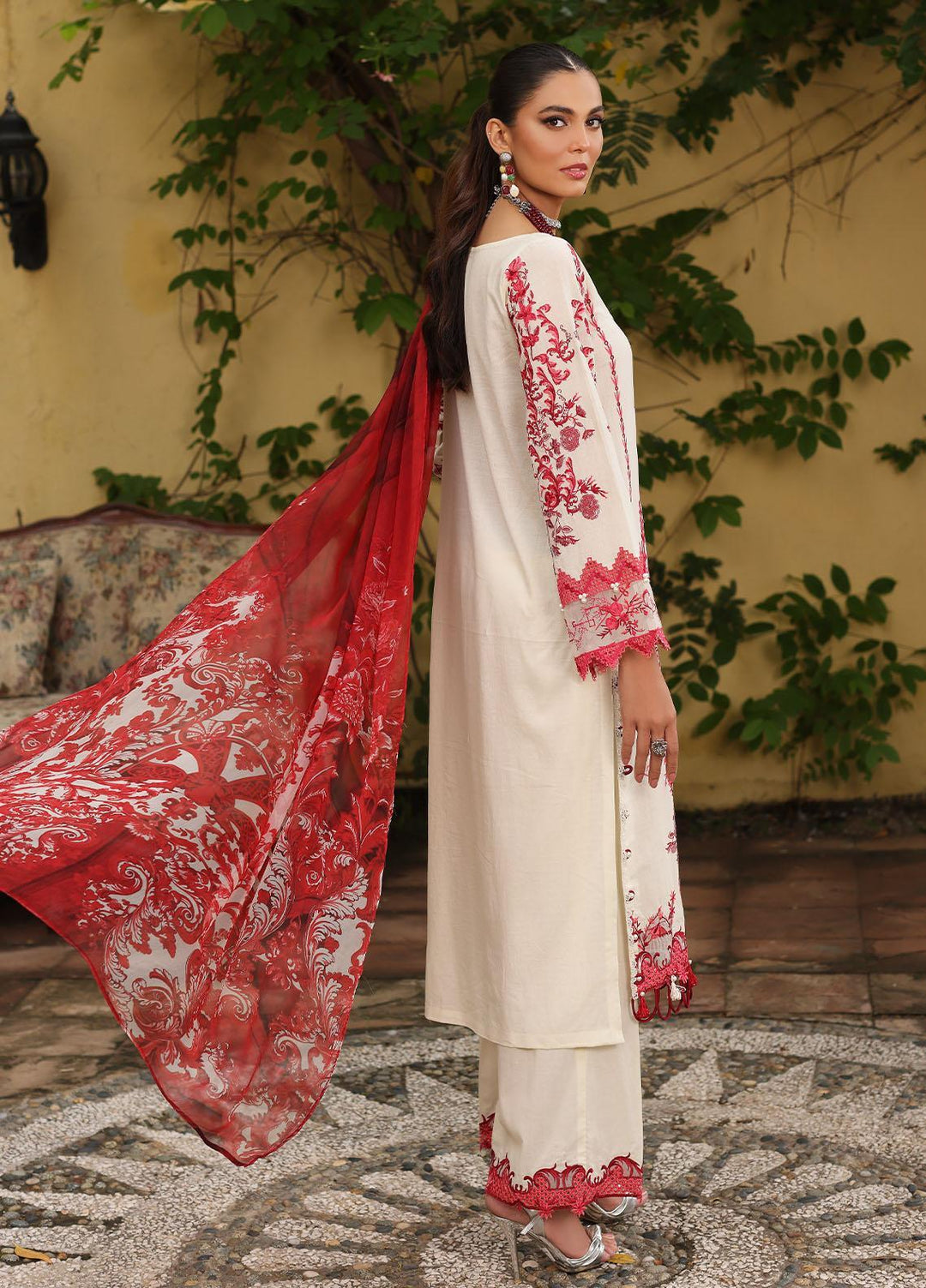 Luxe By Elaf Embroidered Lawn Suits Unstitched 3 Piece EF23LX ELJ-05B Snowruby - Luxury Collection