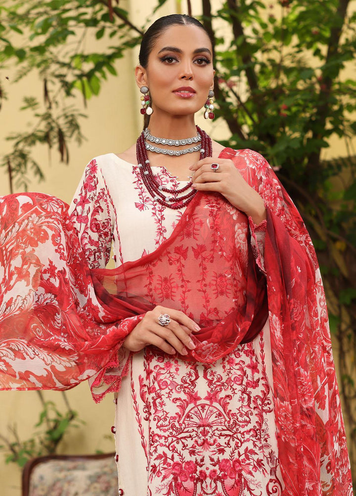 Luxe By Elaf Embroidered Lawn Suits Unstitched 3 Piece EF23LX ELJ-05B Snowruby - Luxury Collection