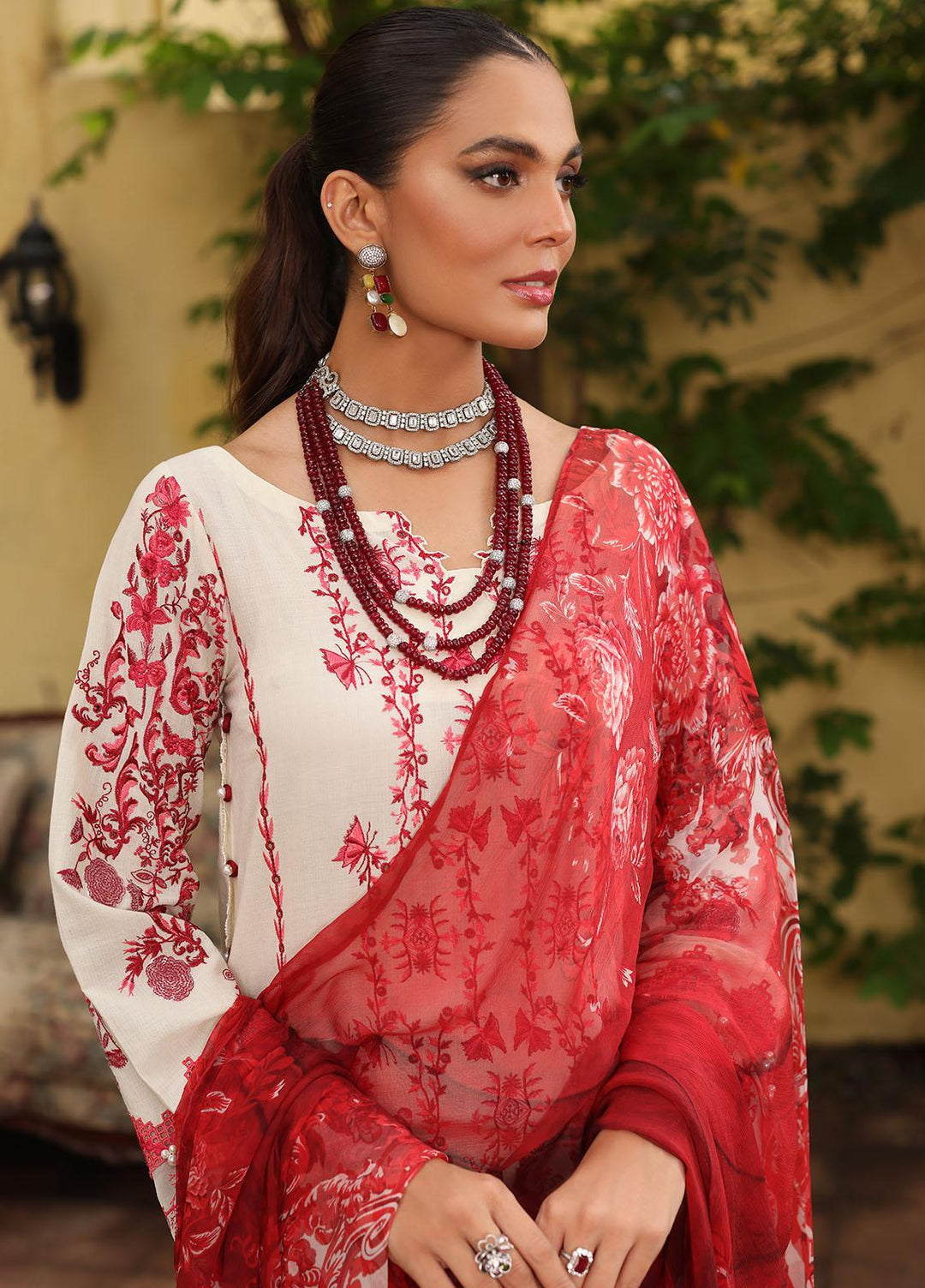 Luxe By Elaf Embroidered Lawn Suits Unstitched 3 Piece EF23LX ELJ-05B Snowruby - Luxury Collection