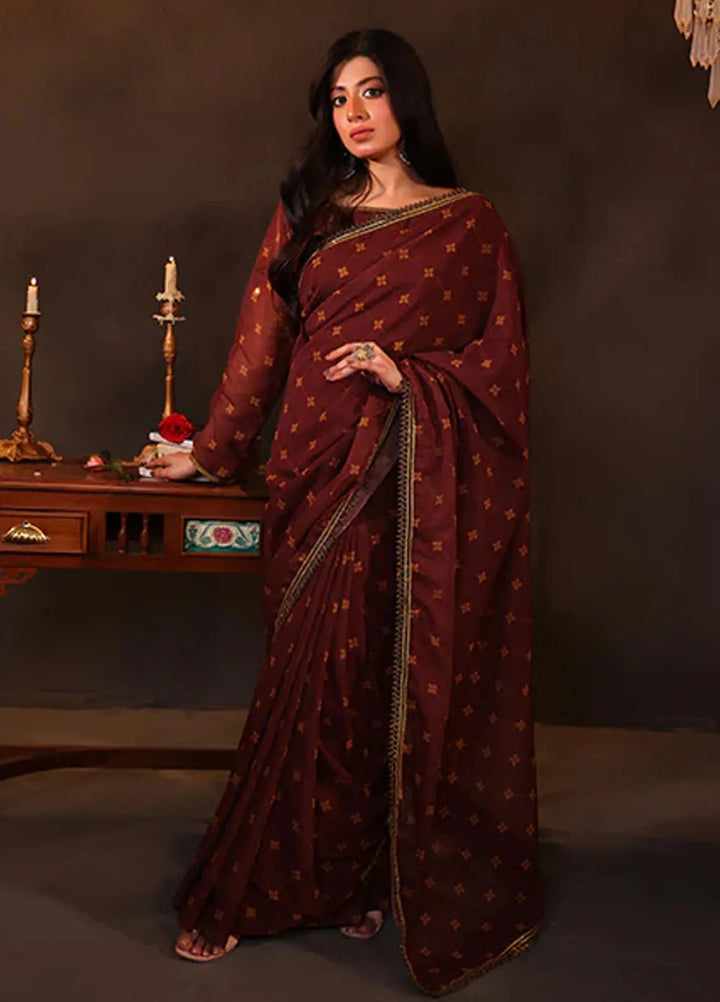 Luxe Layers by Nazmina Pret Embroidered Chiffon Saree Maroon Radiance LL-06
