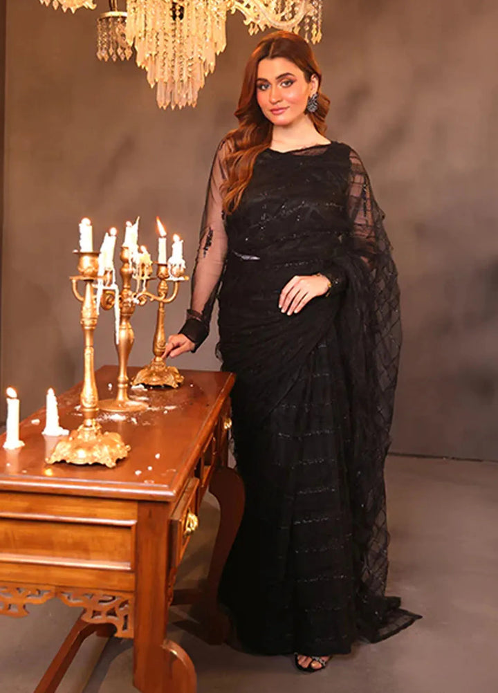 Luxe Layers by Nazmina Pret Embroidered Net Saree Midnight Mirage LL-02