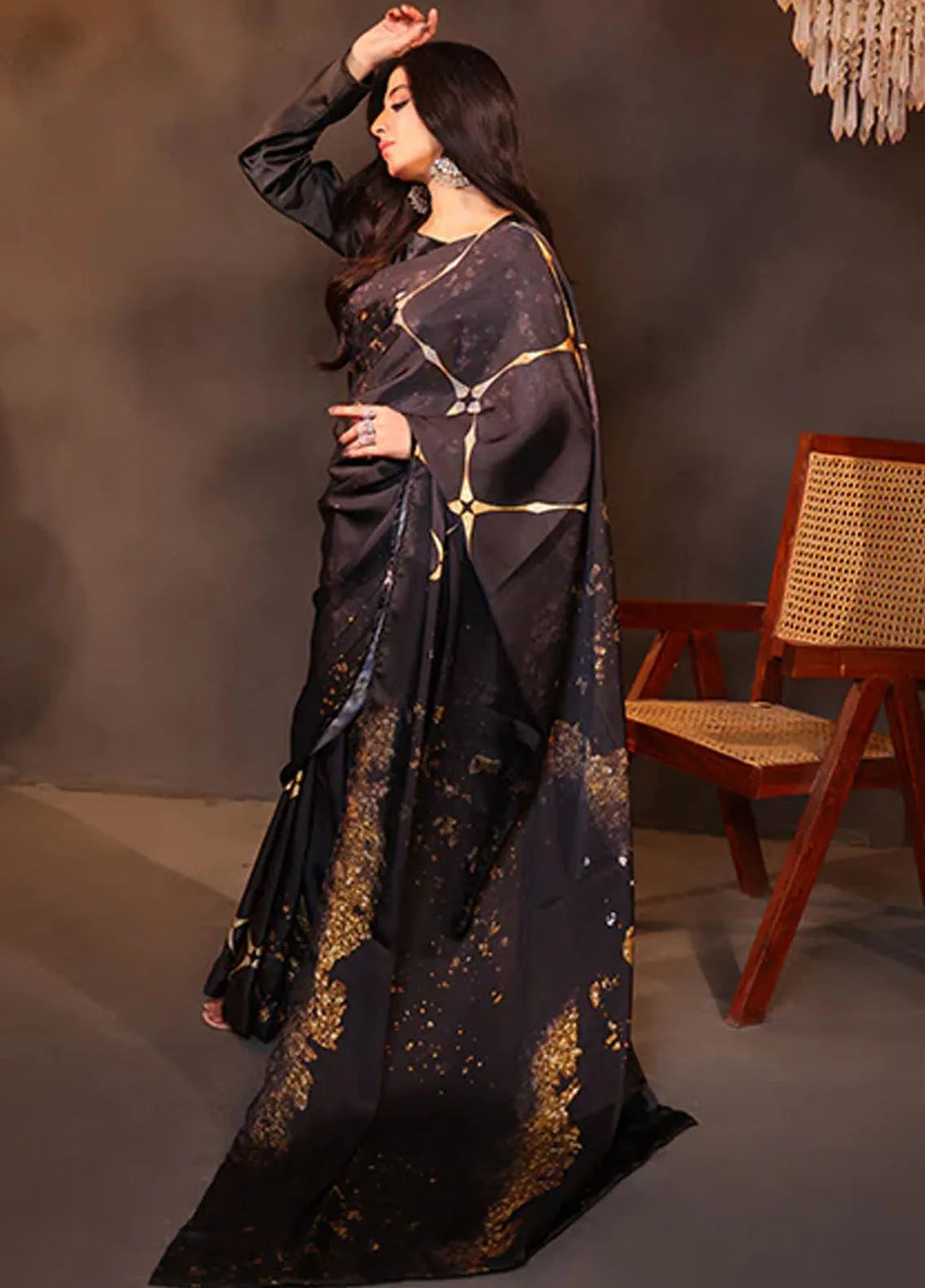 Luxe Layers by Nazmina Pret Embroidered Silk Saree Cocoa Dream LL-07