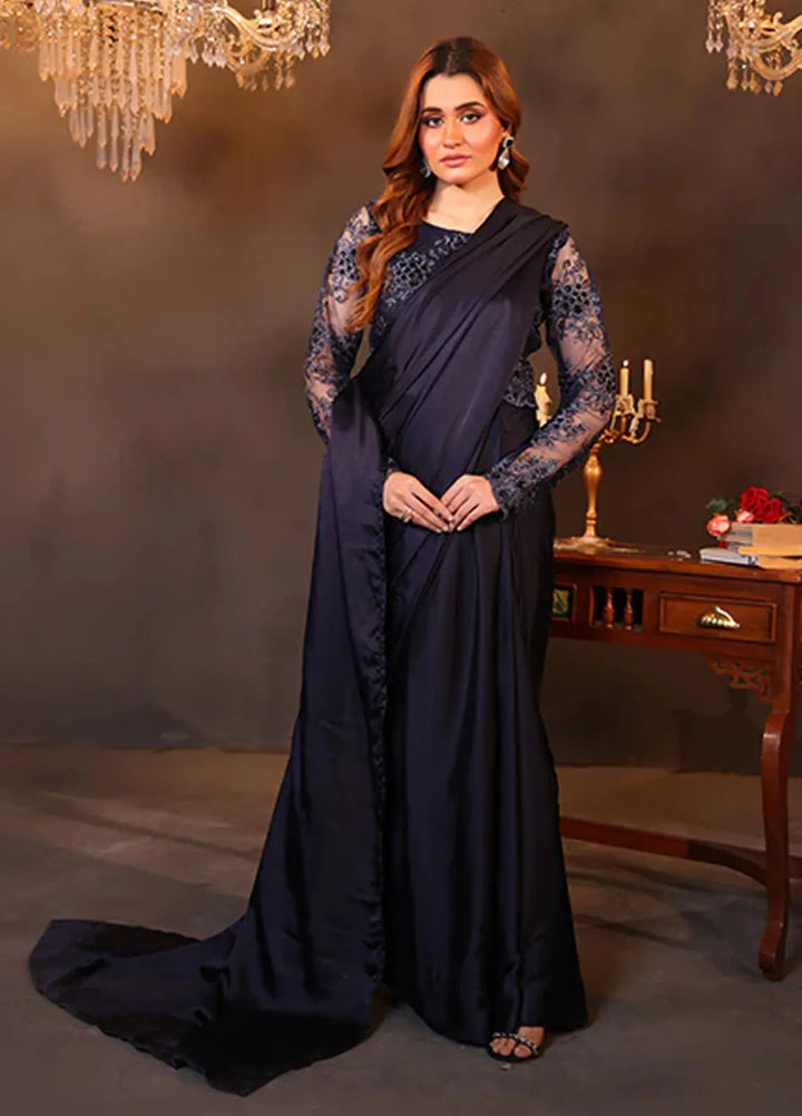 Luxe Layers by Nazmina Pret Embroidered Silk Saree Dark Enchantment LL-04