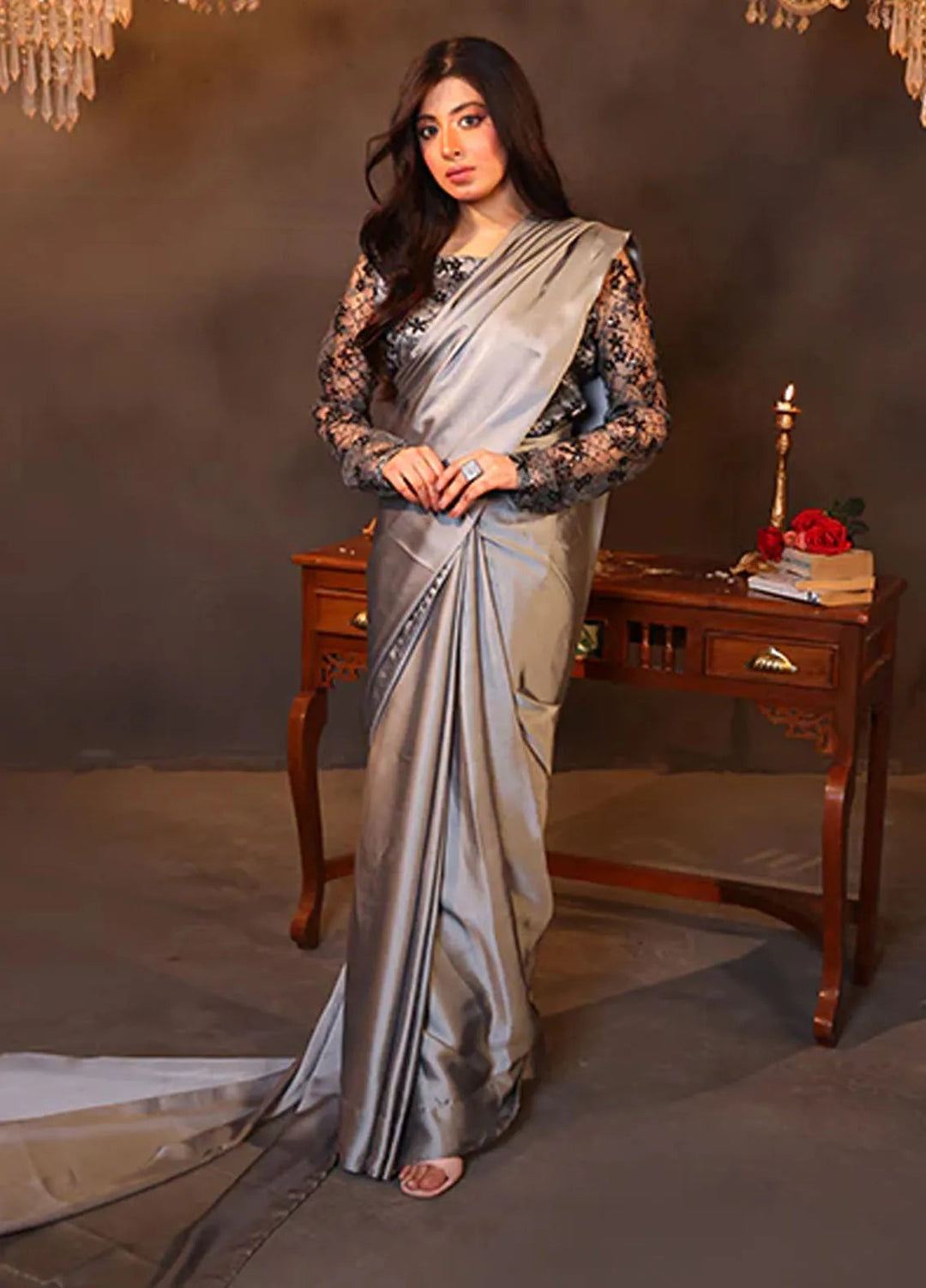 Luxe Layers by Nazmina Pret Embroidered Silk Saree Silver Affair LL-10