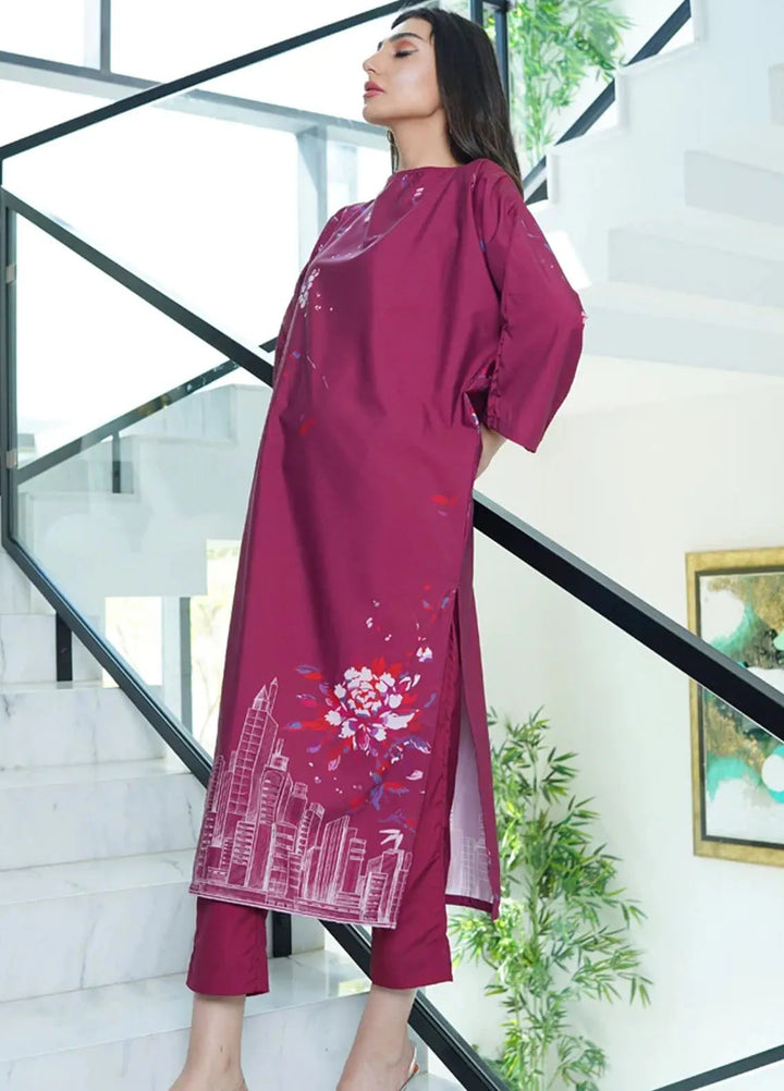 Luxury Revival By Dhaga Pret Printed Dhaga 2 Piece Suit Claret
