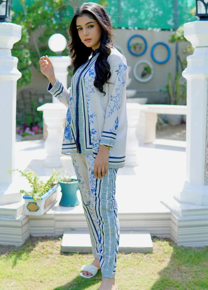 Luxury Revival By Dhaga Pret Printed Dhaga 2 Piece Suit Cyan