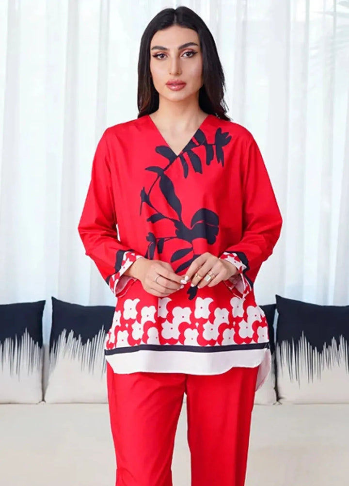 Luxury Revival By Dhaga Pret Printed Dhaga 2 Piece Suit Garnet